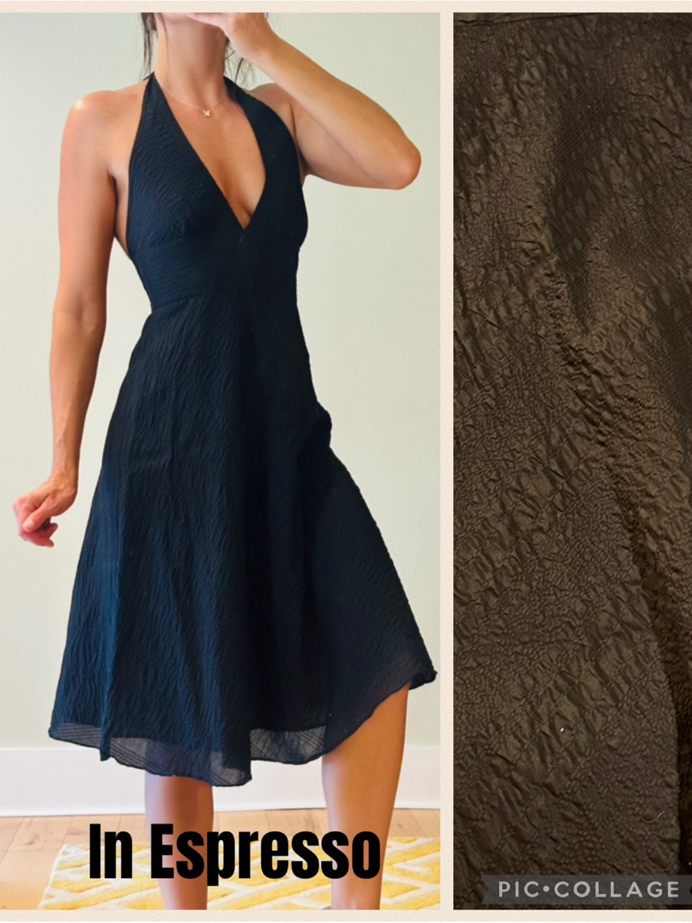 J. Crew Seersucker Halter Midi Dress in Espresso Brown